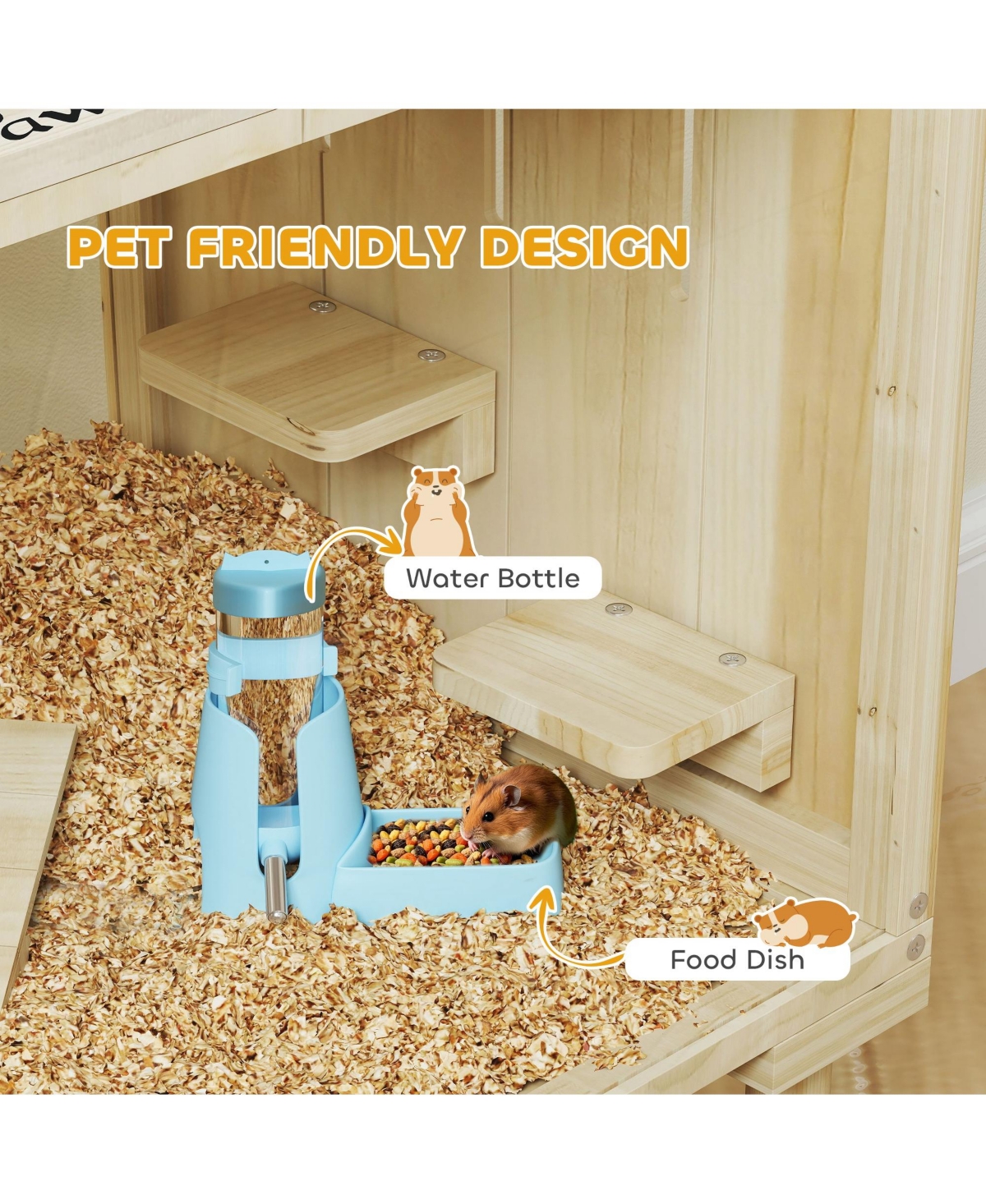 PawHut Wooden Hamster Cage Gerbil Cage for Syrian, Dwarf, Mouse