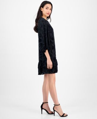 Petite Balloon Sleeve Burnout Velvet Dress