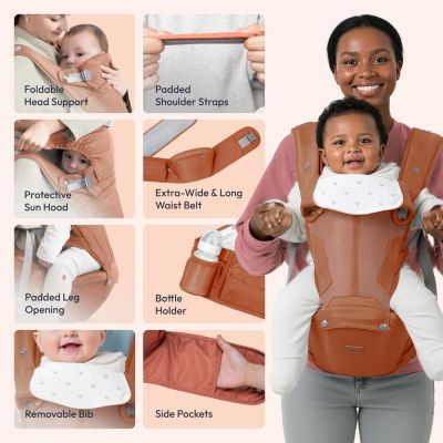 Kids 6-in-1 Carrier with Hip Seat and Lumbar Support, Ergonomic & Adjustable for Newborn to with Sunshade, Black