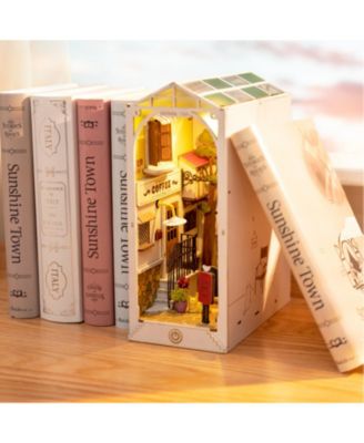 3D Jigsaw Puzzle Wooden Model Building Kit DIY Dollhouse Book Nook Bookshelf Insert Decor Alley Miniature Kit, White, 7.28"3.94"9.53