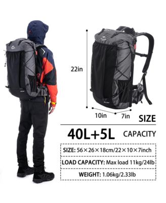 40L+5L Hiking Backpack – Waterproof, Lightweight Mountain Bag with Rain Cover & Shoe Compartment for Camping & Travel