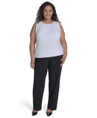 Plus Size Sleeveless Pleat-Neck Top