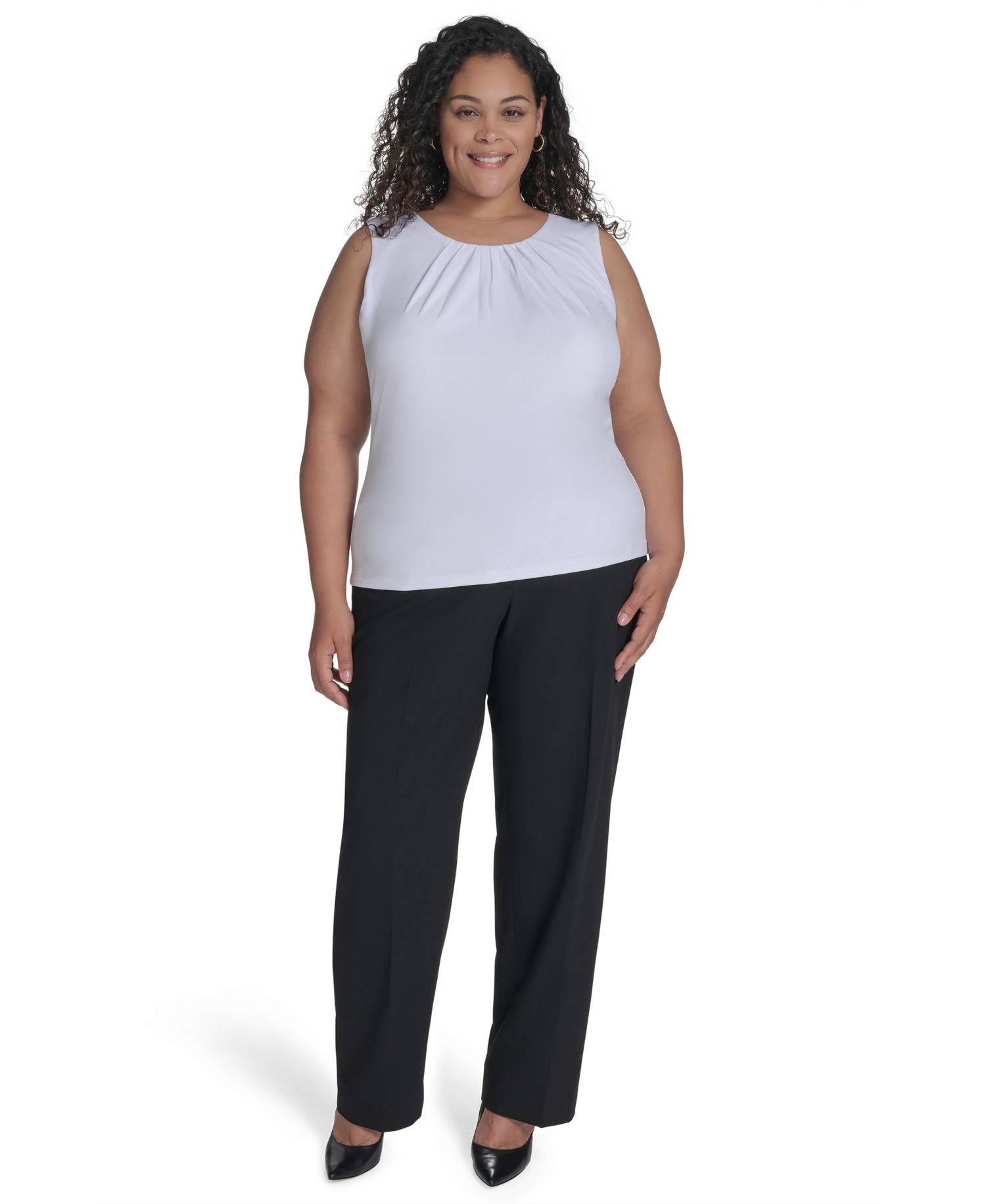 Plus Size Sleeveless Pleat-Neck Top