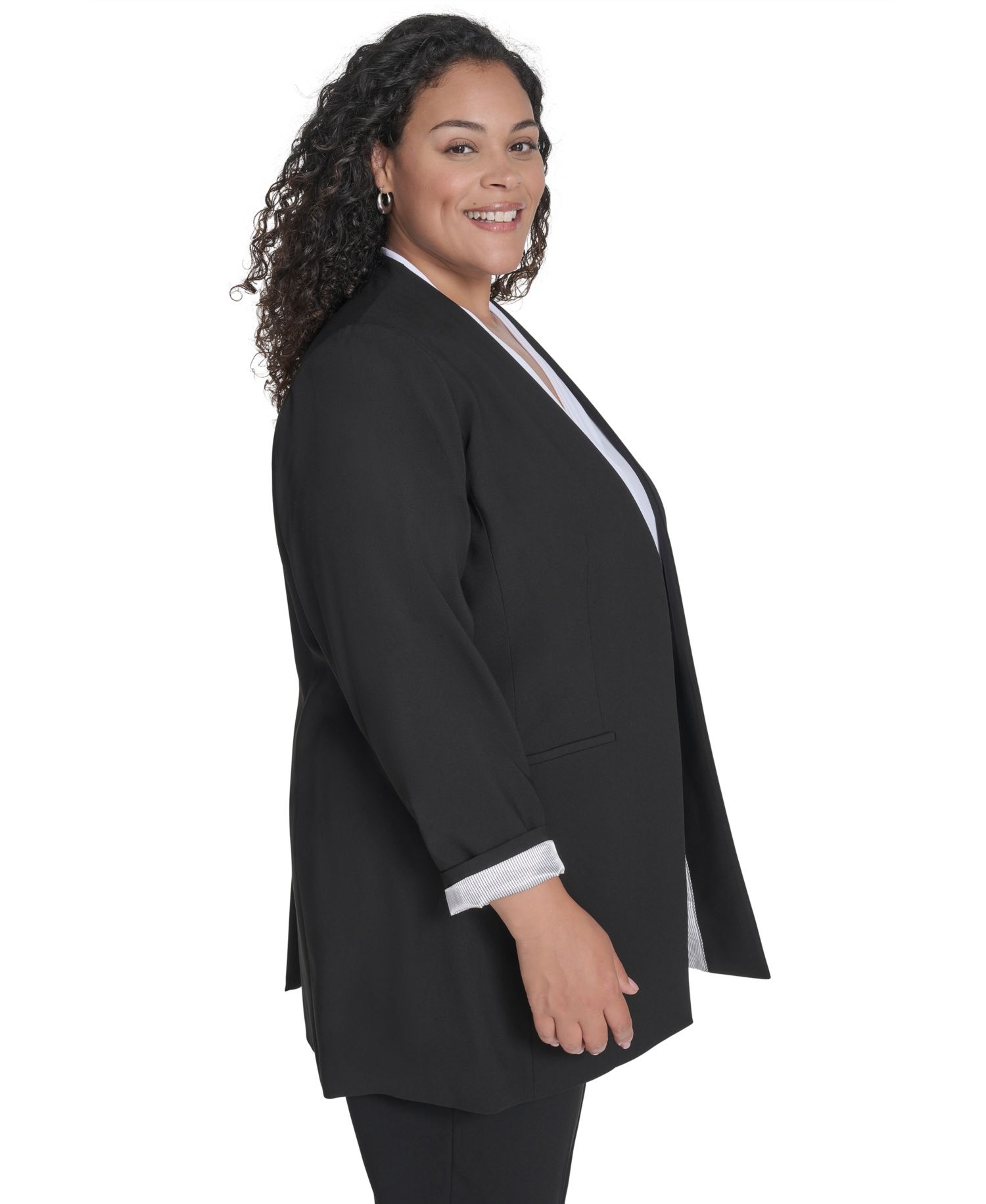 Plus Size Collarless Open-Front Topper Blazer