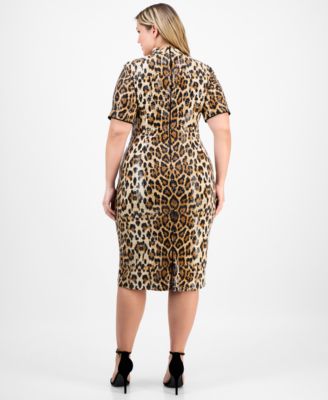 Plus Size Cap-Sleeve Animal-Print Sequin Bodycon Dress
