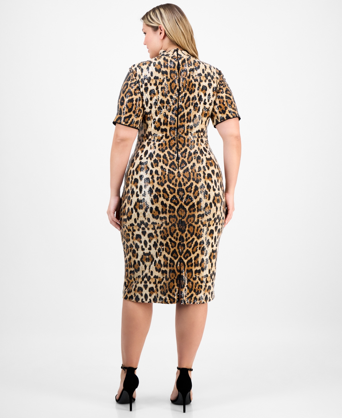 Anne Klein Plus Size Cap-sleeve Animal-print Sequin Bodycon Dress In Multi