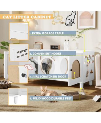 47.2 in. Wooden Cat Cabinet Cat litter box with Sisal scratching door in Cream white