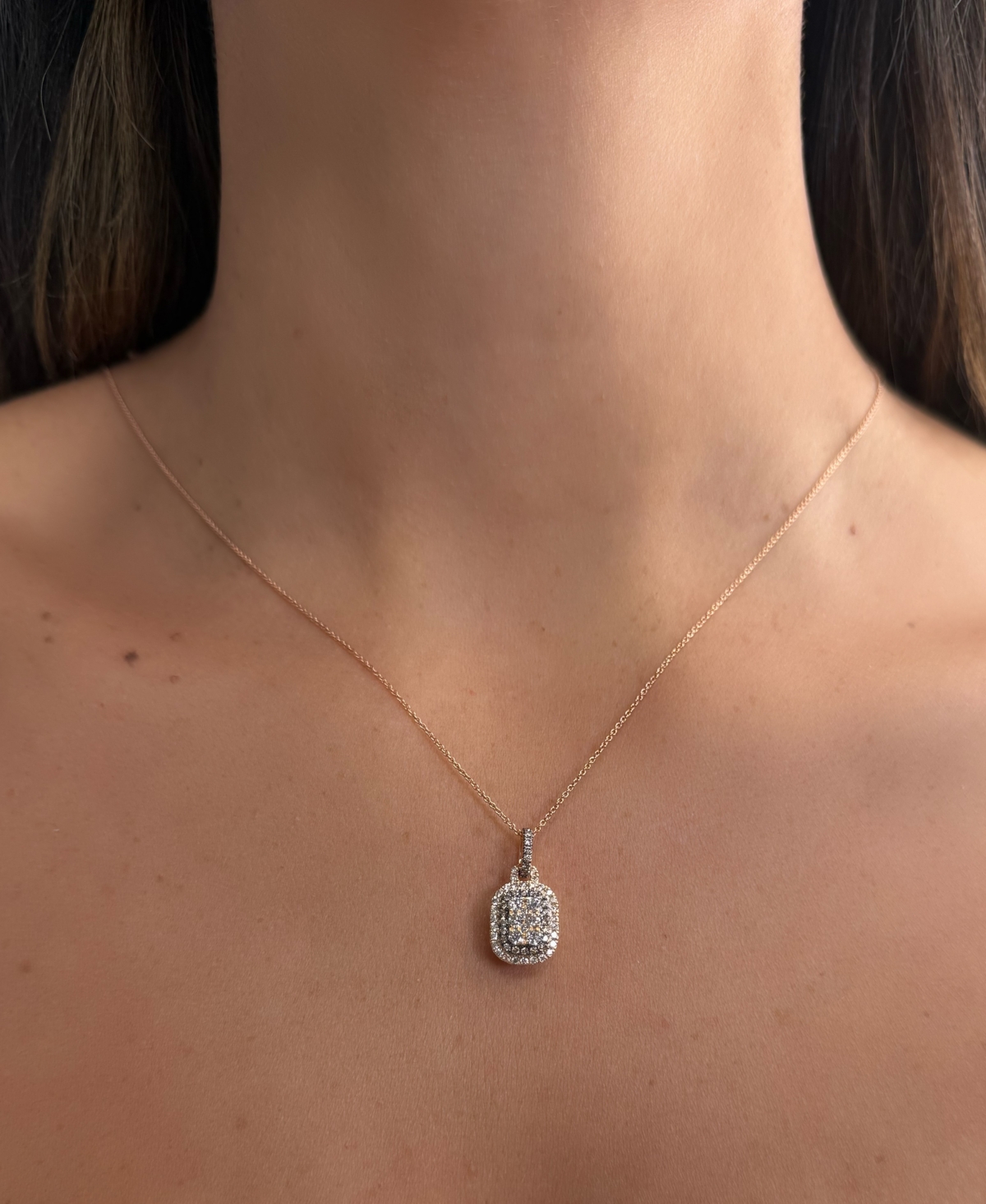 Le Vian Chocolate Diamond & Nude Diamond (5/8 ct. t.w.) Halo Cluster Adjustable 20" Pendant Necklace in 14k Rose Gold