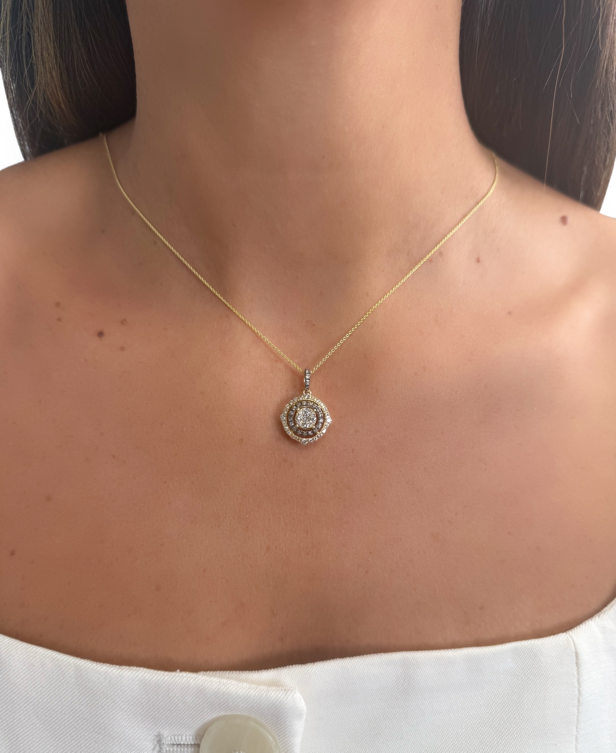 Le Vian Nude Diamond & Chocolate Diamond Double Halo Adjustable 20" Pendant Necklace (5/8 ct. t.w.) in 14k Gold
