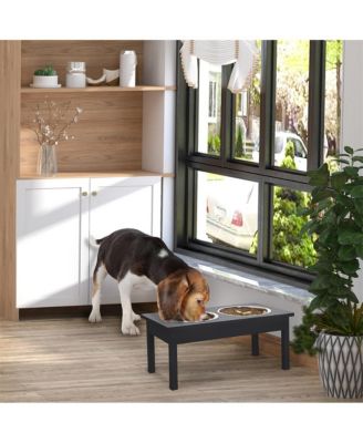 23in Black Wooden Dog Food Bowls Heavy Duty Pet Elevated Feeding Station