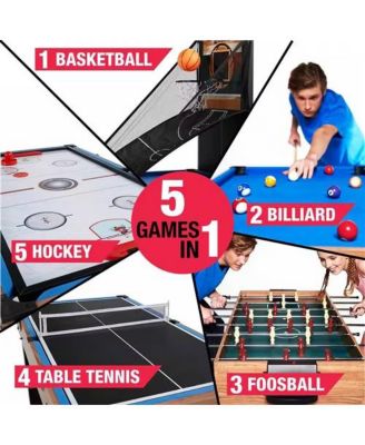 5-in-1 Game Table with Foosball, Pool, Basketball, Ping Pong, and Slide Hockey
