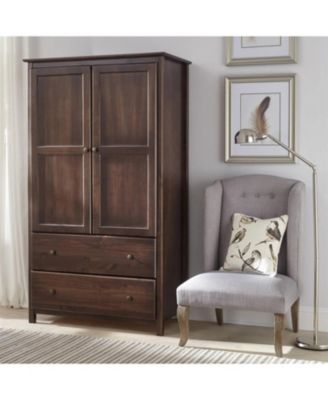 Solid Wood Bedroom Armoire Wardrobe with Hanging Bar for Clothes Storage