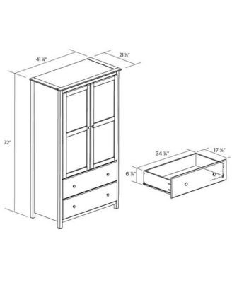 Bedroom Armoire Closet in Solid Wood with Garment Hanging Rod and Cabinet Doors