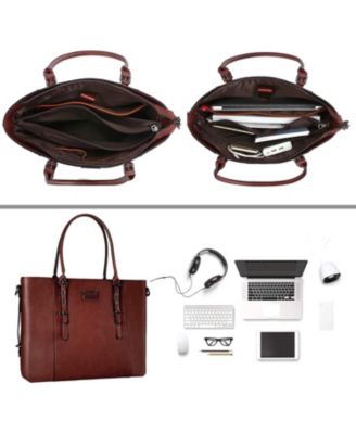 Brown PU Leather Laptop Tote Bag for Women - 17-17.3 Inch Waterproof Business Briefcase, Large Capacity Shoulder Bag for Work & Laptop