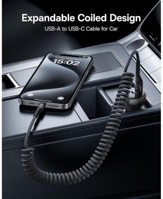 USB Type C Cable for Car, 2-Pack 3.3ft 100W Retractable Coiled USB A to USB C Fast Charger Cord, Nylon Braided Carplay Cable