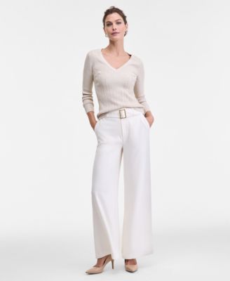 Women's Metallic-Knit V-Neck Sweater