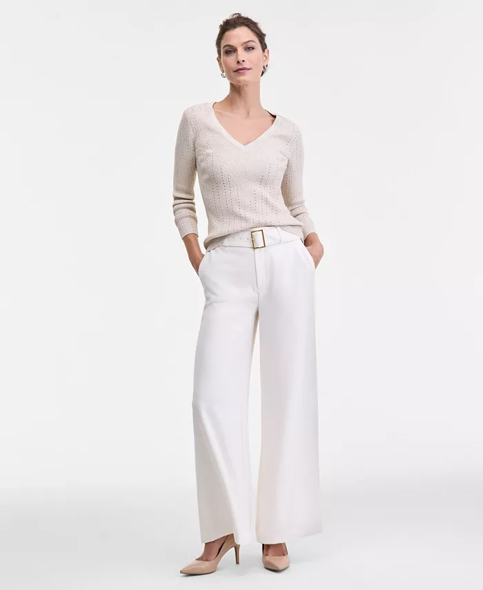 Women's Metallic-Knit V-Neck Sweater - thumbnail 10