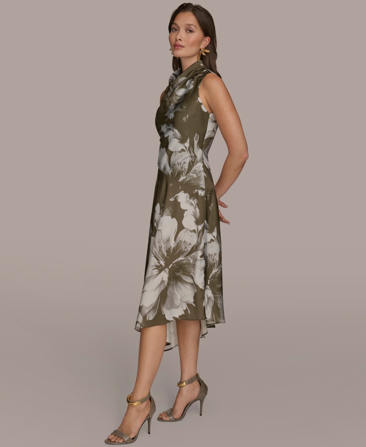 Donna Karan New York Floral Print Asymmetric Midi Dress In Green