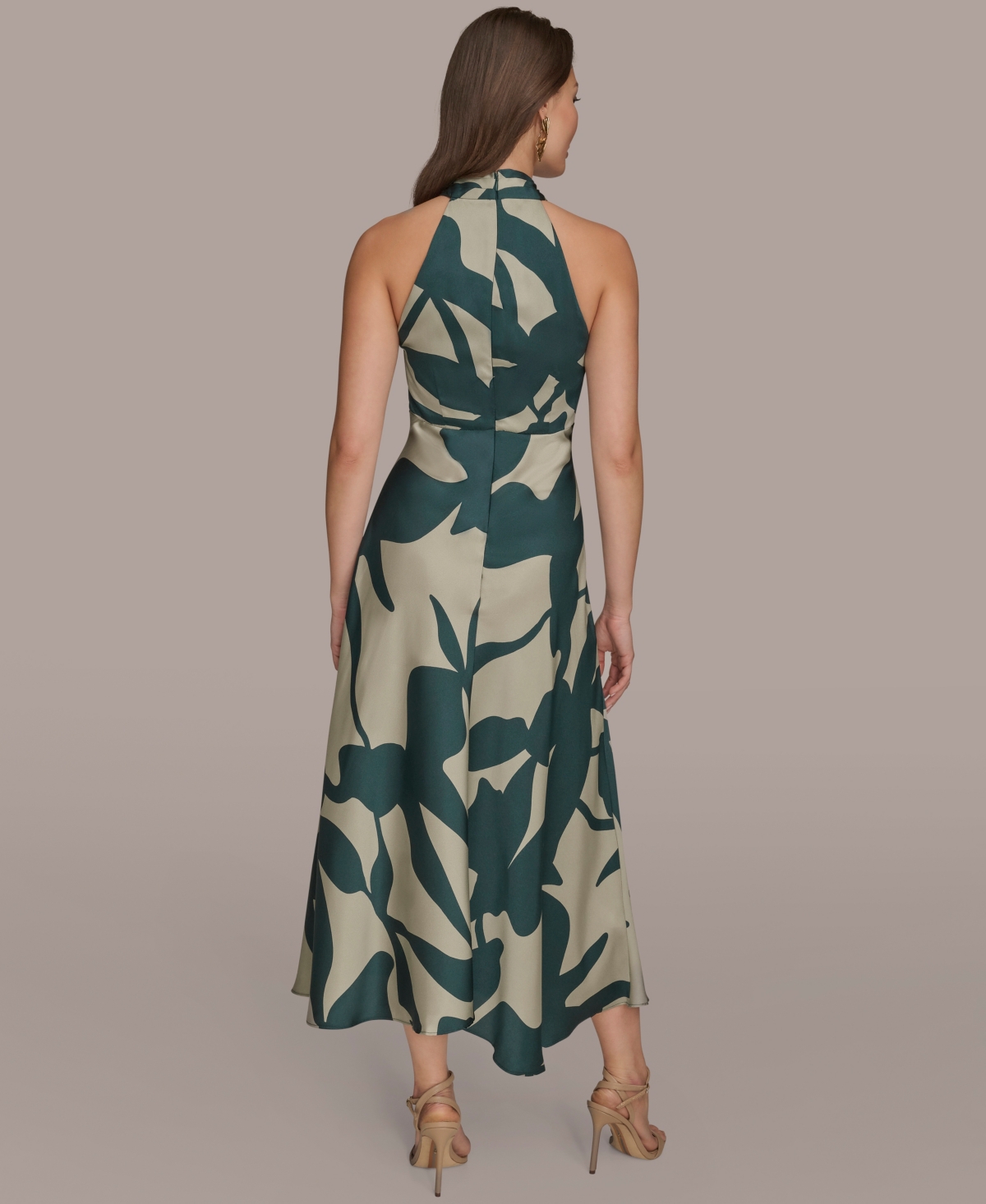 Donna Karan New York Poly Print Sleeveless Gown In Green
