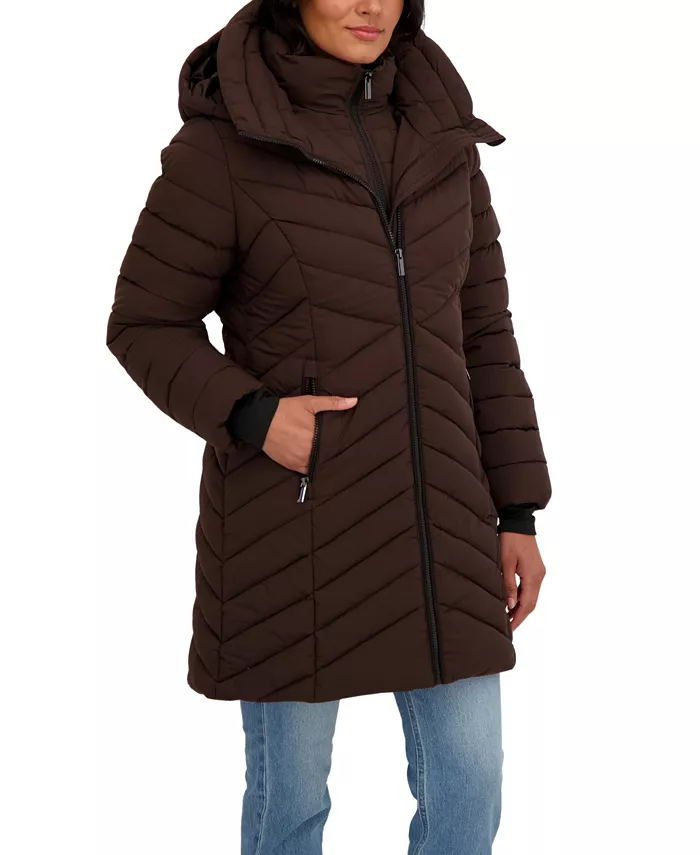 Women's 3/4 Hooded Stretch Puffer with Bib - thumbnail 10