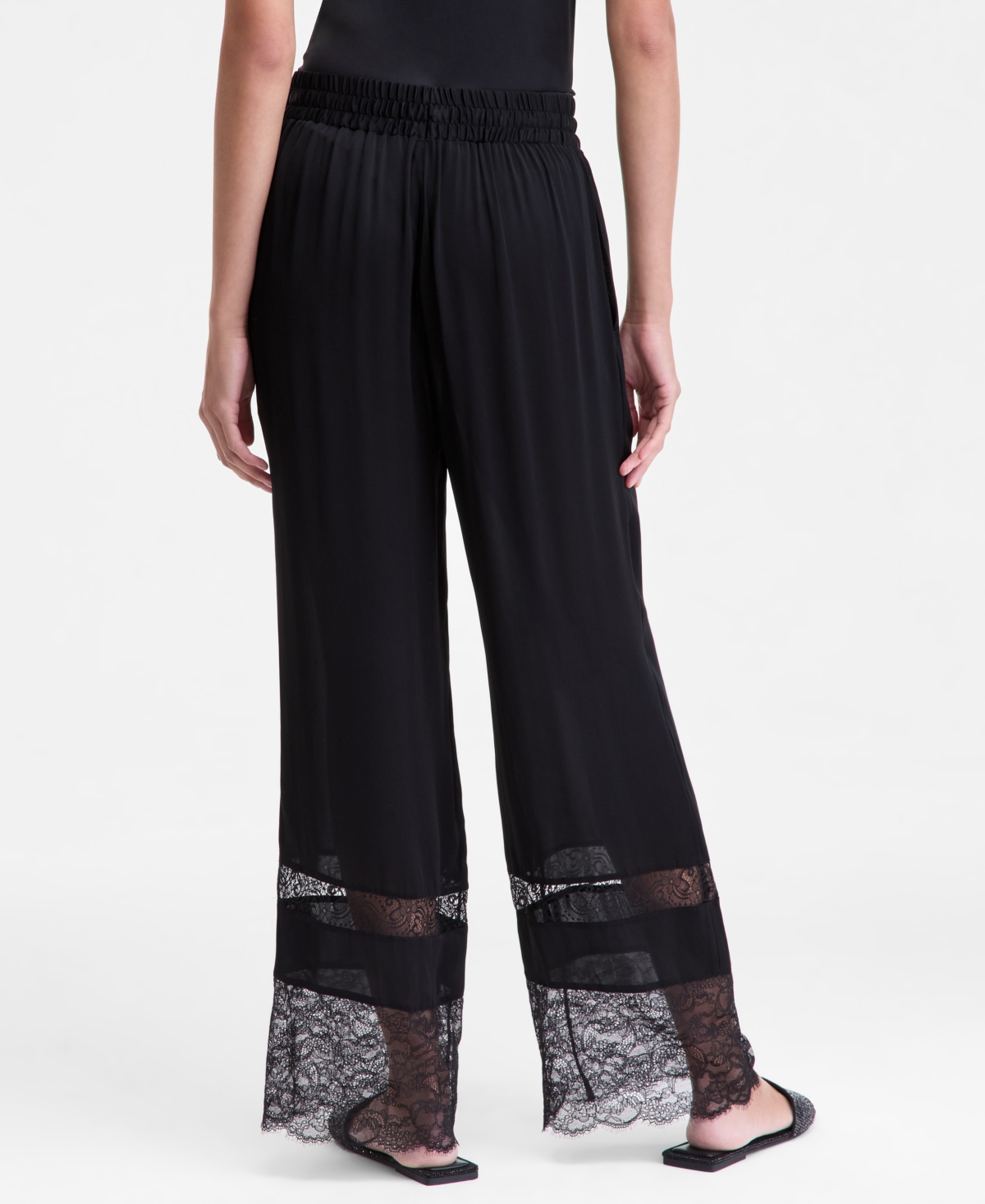 Inc International Concepts Women's Lace-hem Pull-on Pants, Macy's Exclusive In Black