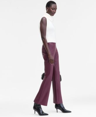 Women's Faux-Leather High-Rise Flared Pants, Macy's Exclusive