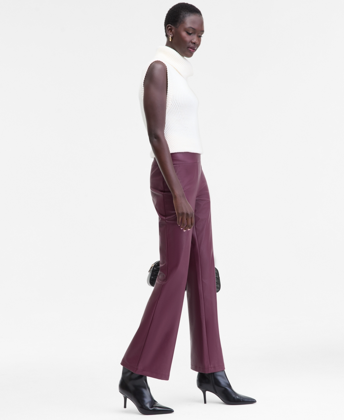 Inc International Concepts Women's Faux-leather High-rise Flared Pants, Macy's Exclusive In Purple