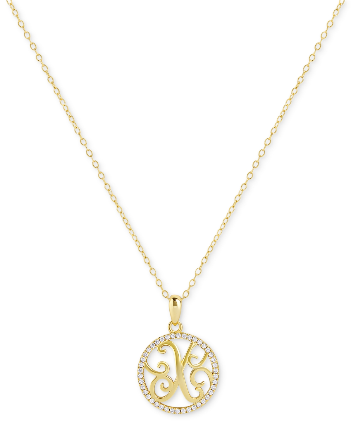 Giani Bernini Cubic Zirconia Y Initial Halo 18" Pendant Necklace In 18k Gold-plated Sterling Silver, Created For M In Gold