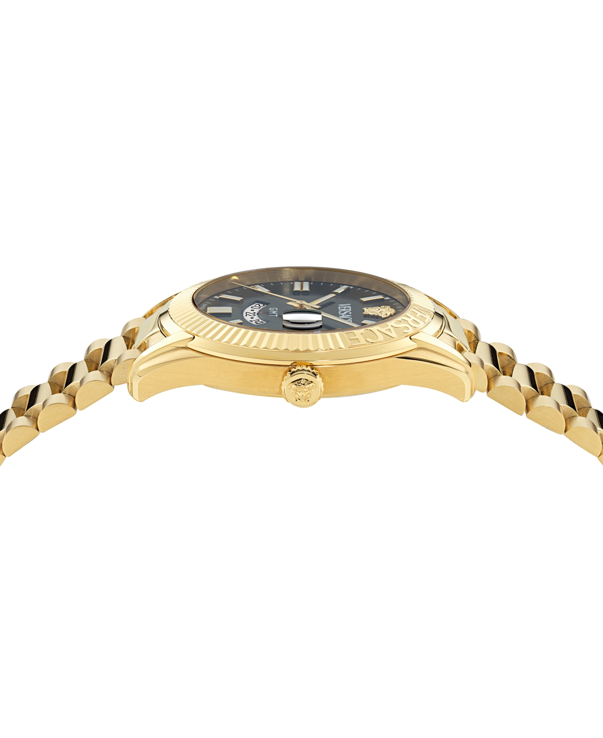 Versace Men's Swiss Apodis Gmt Gold Ion Plated Bracelet Watch 41mm In Gold