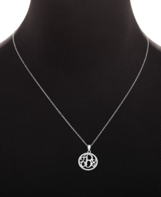 Cubic Zirconia B Initial Halo 18" Pendant Necklace in Sterling Silver, Created for Macy's
