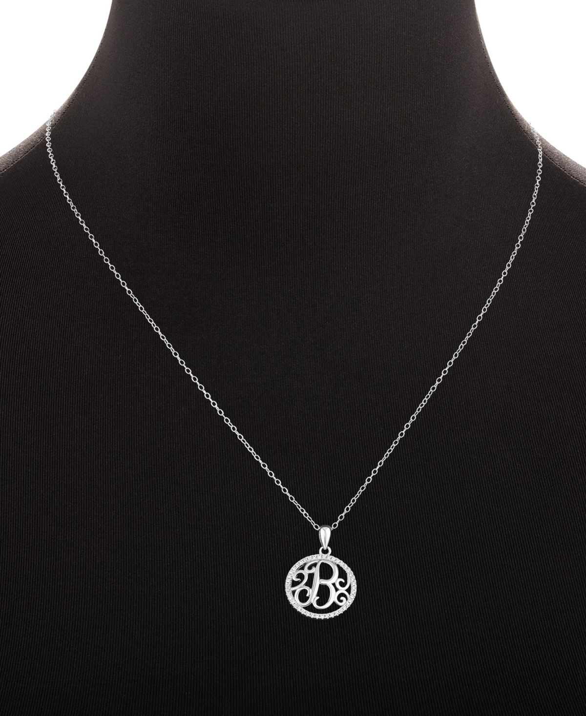 Giani Bernini Cubic Zirconia B Initial Halo 18" Pendant Necklace in Sterling Silver, Created for Macy's