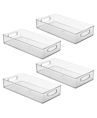 Stackable Pantry Storage Bin with Handles, Set of 4, Clear