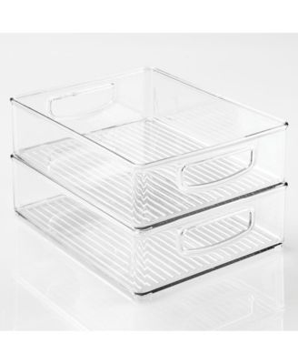 Plastic Stackable Pantry Bin with Handles, Set of 2, Clear, Made in USA
