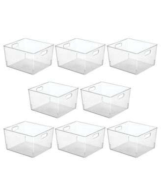 Large Plastic Household Storage Organizer Bin - Handles, 8 Pack, Clear, USA Made