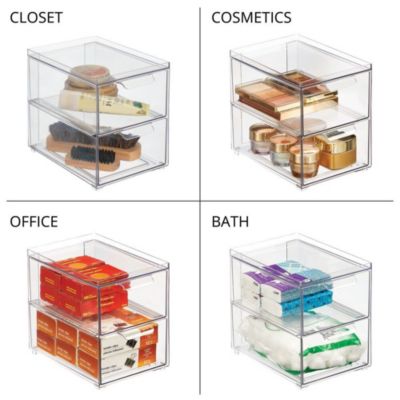 Stacking Plastic Storage Kitchen Bin - 2 Pull-Out Drawers, 4 Pack, Clear