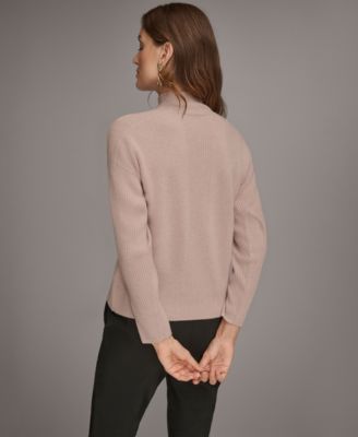 Women’s Mock-Neck Cashmere Sweater with Gold Contrast Trim