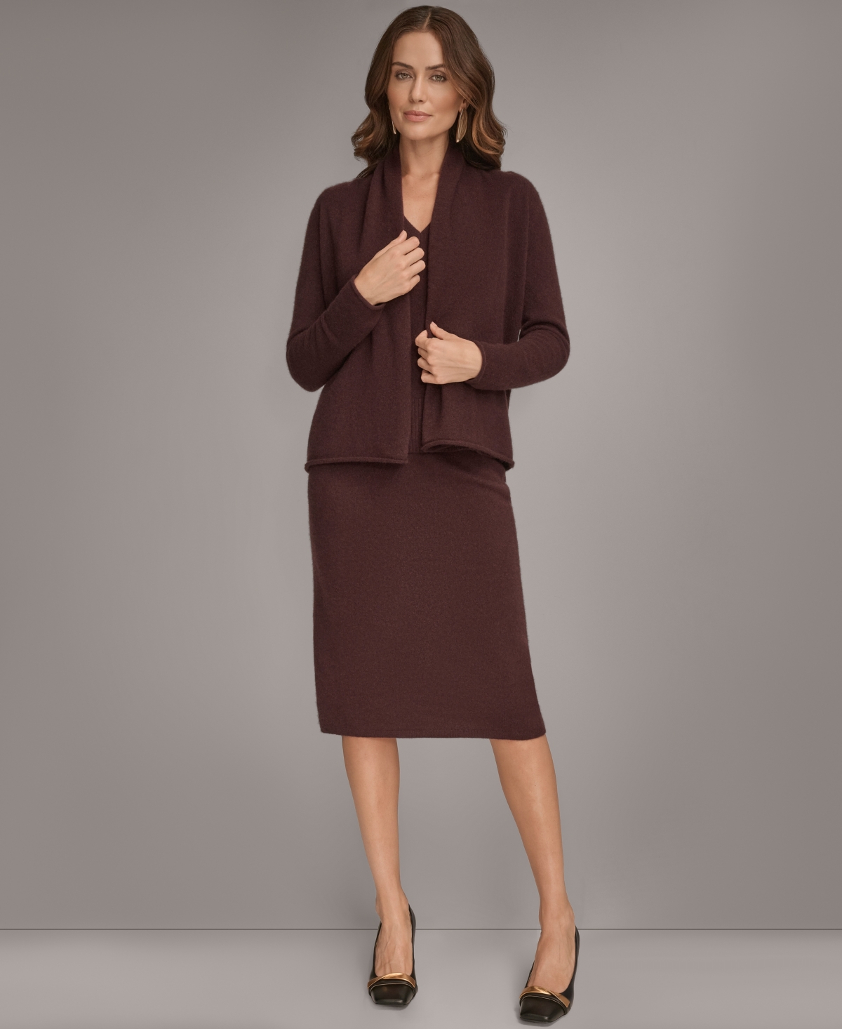 Donna Karan Women's Shawl Neck Long Sleeve Cashmere Cardigan In Burgundy
