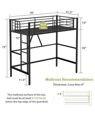Metal Loft Bed Frame with Ladder, Space-Saving Design for Small Bedrooms