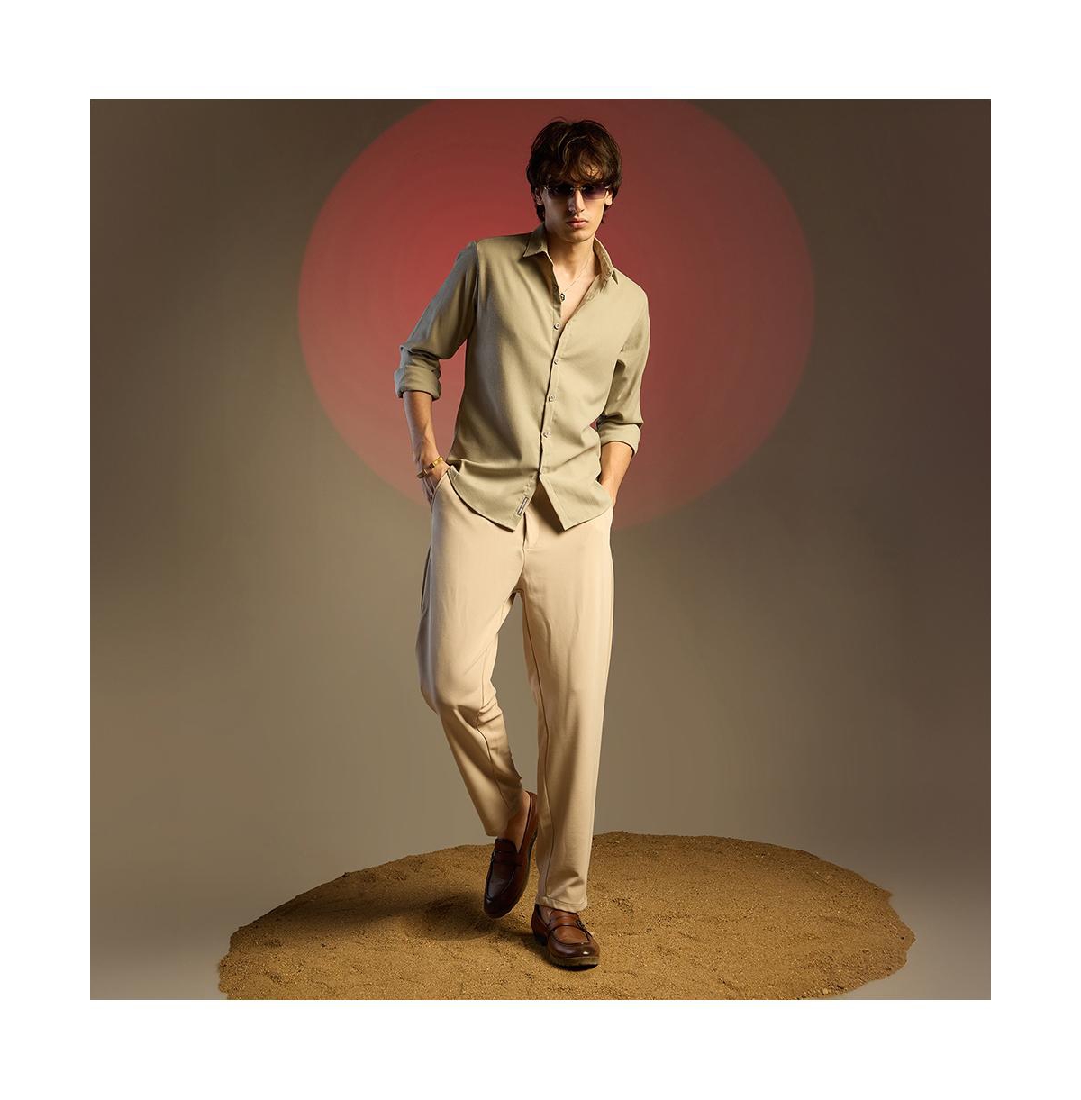 Campus Sutra Solid Seersucker Shirt