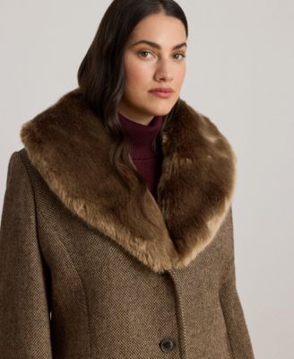 Plus Size Faux-Fur-Collar Coat