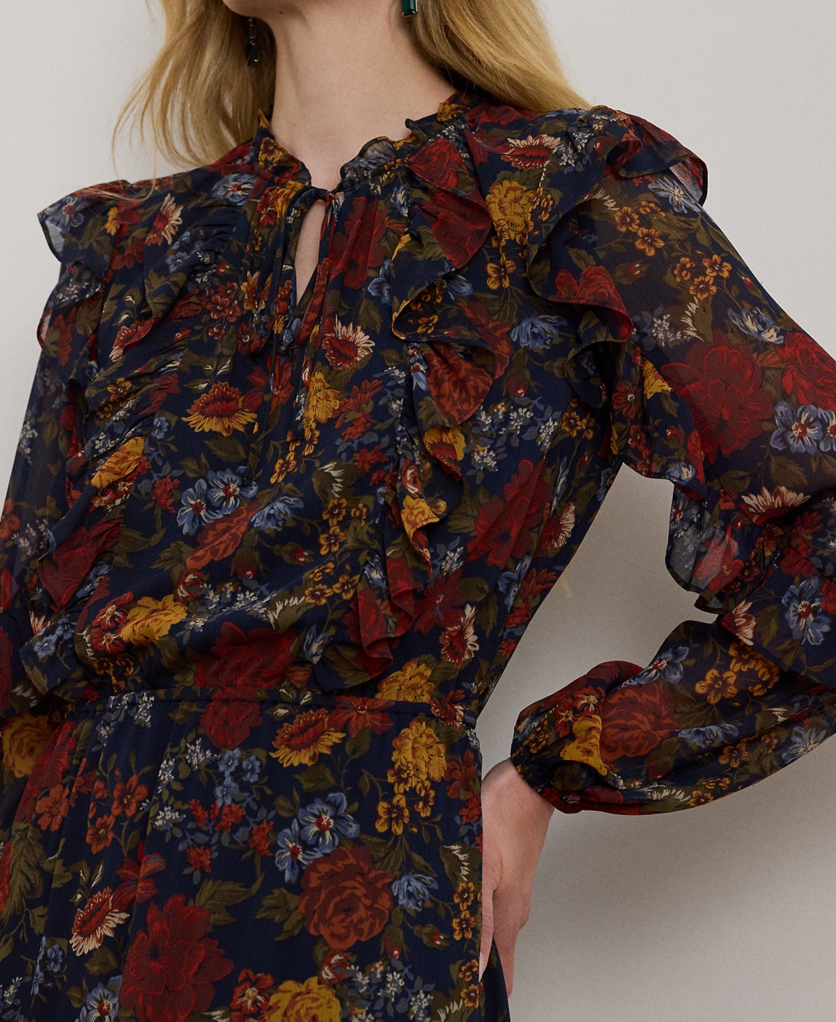 Lauren Ralph Petite Floral Crinkle Georgette Tiered Dress