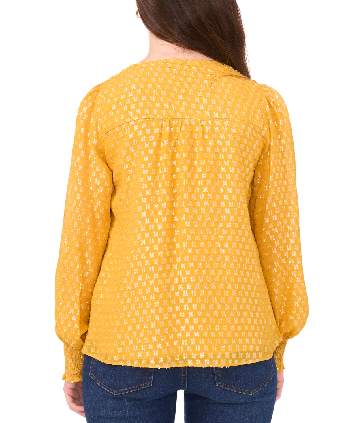 Sam & Jess Women's Smocked Shoulder V-Neck Blouse Top