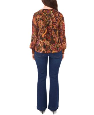 Petite Smocked Shoulder V-Neck Blouse Top