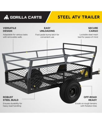 1400lb Steel ATV Trailer Garden Cart w/Removable Sides & 3-in-1 Tailgate