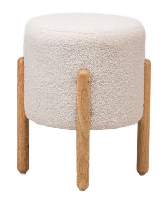 - White Boucle Pouf Vintage Style Upholstery Living Room