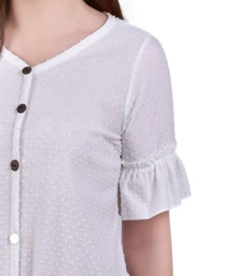 Petite Short Sleeve Tie Waist Swiss Dot Top