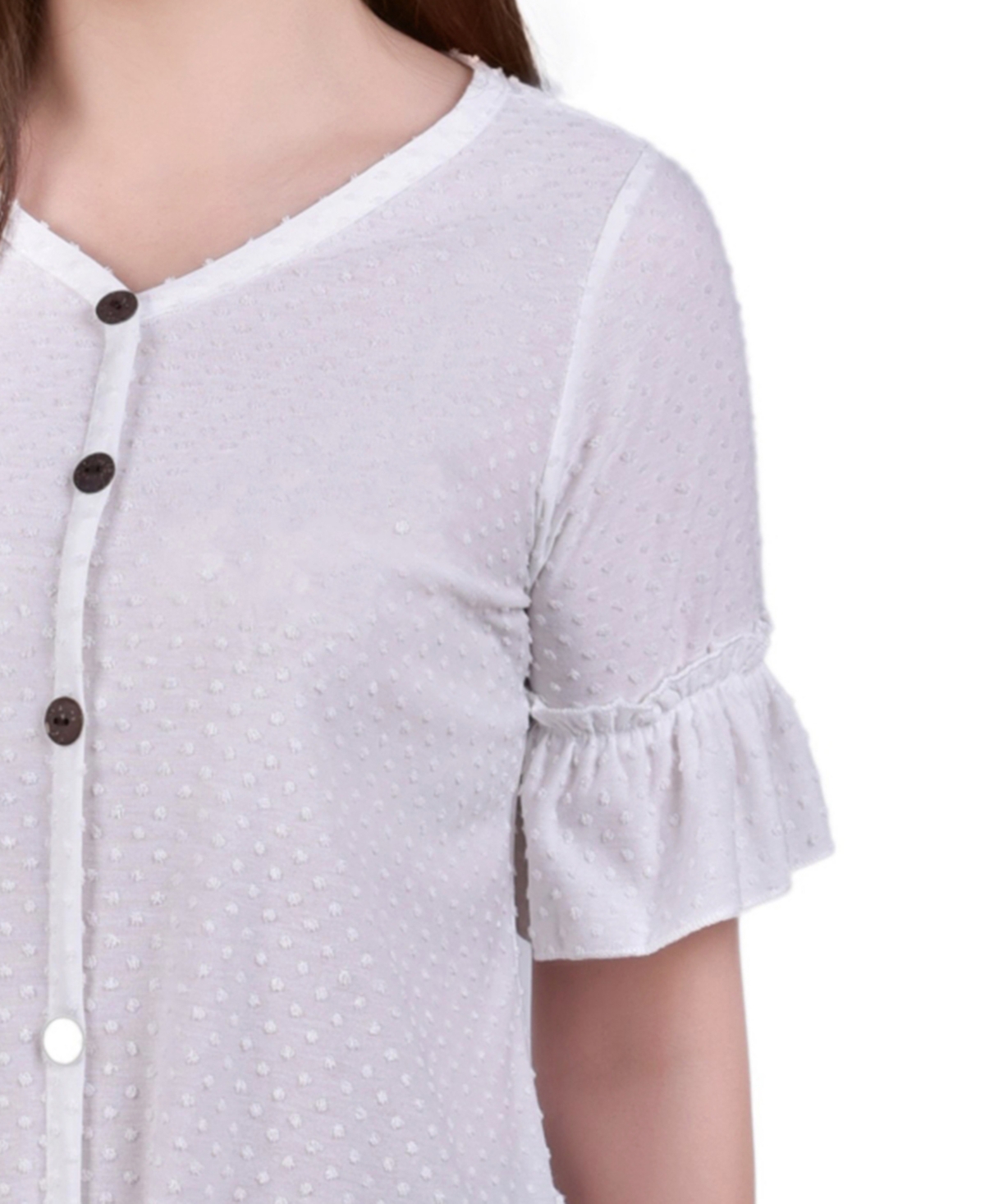 Ny Collection Petite Short Sleeve Tie Waist Swiss Dot Top In White