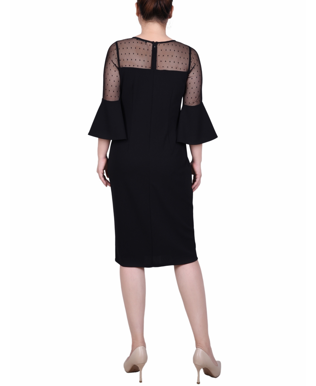 Ny Collection Petite Illusion Neck Scuba Dress In Black