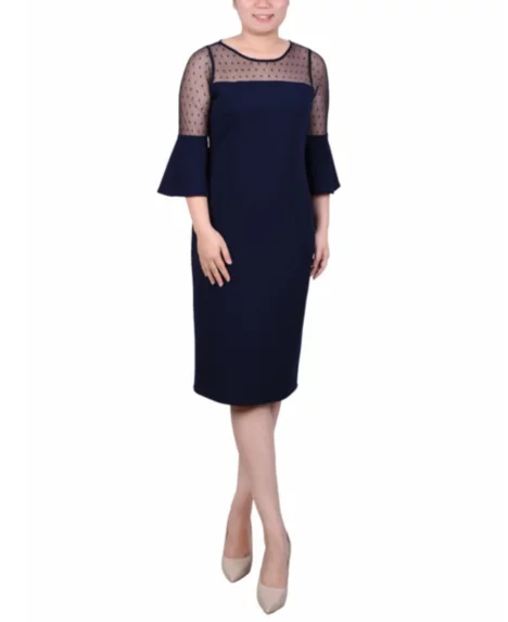 Petite Illusion Neck Scuba Dress - Navy