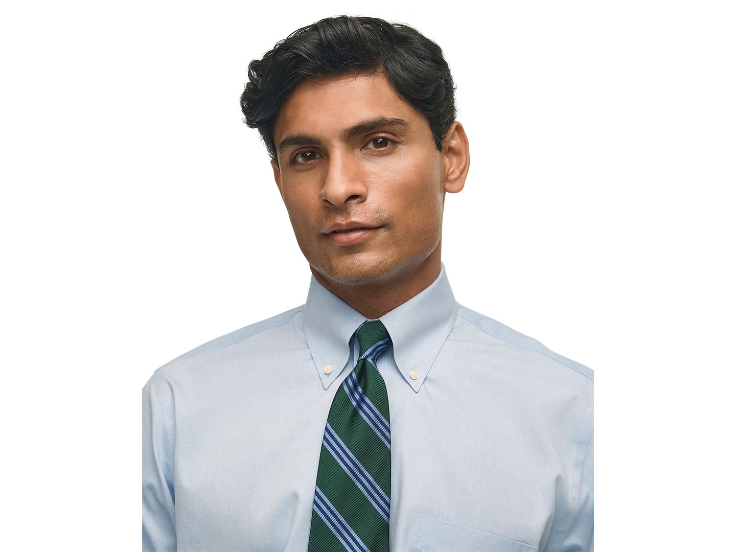 Мужские рубашки B By Brooks Brothers Regular Fit Non-Iron Polo Button-Down Collar Solid Pinpoint Dress Shirt, цвет: Светлый синий — фото 3